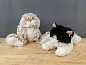 lot 140 image: Melissa & Doug Burrow Bunny and Black White Cat Plush - Brand New