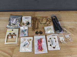 lot 146 image: Assortment of Fashion Jewelry Earrings, Necklaces, Bracelets, Stainless, Etc. - Brand New