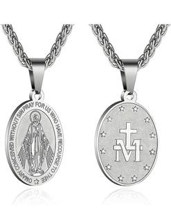 lot 155 image: Virgin Mary Necklace in Silver Color Stainless Steel - Brand New