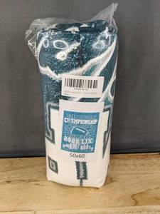 lot 183 image: Philadelphia Eagles Soar to Glory Championship Football Throw Blanket 50 x 60 - Brand New