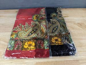 lot 187 image: 2 Beautiful Paisley Print Scarves Red and Black - Brand New