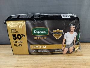 lot 190 image: 22 Depend Real-Fit Underwear for Men, SM - Brand New