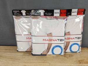 lot 198 image: 3-Pack MagnaTek Mens Crew Neck T-Shirts White Size Small - Brand New