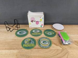lot 248 image: Green Bay Packers NFL Diamond Art 5 Coaster Kit - Brand New