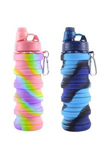 lot 256 image: 2 Collapsible 16 oz Silicone Water Bottles, Pink and Blue - Brand New
