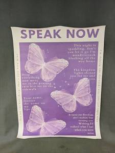 lot 343 image: Speak Now Song Lyrics 12 x 16 Canvas Print, Purple Butterflies - Brand New