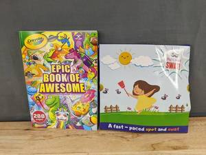 lot 356 image: Crayola Epic Book of Awesome Coloring Book and Sight Word Swat Game Bundle - Brand New