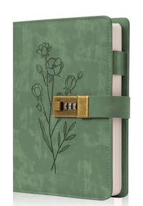 lot 366 image: Combination Lock Diary for Women with Flower Design, Green - Brand New