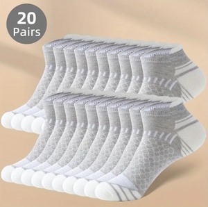 lot 16B image: 20 Brand New Mens Low Cut Anti Odor & Sweat Absorption Grey with White Socks