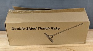 lot 76F image: Double-Sided Thatch Rake, Adjustable Stainless Steel Handle - Brand New