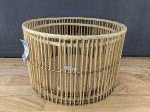 lot 384 image: Set of 2 Round Wood and Bamboo Baskets - Brand New