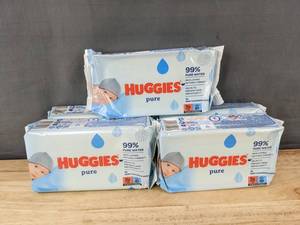 lot 53F image: 5 Packs of Huggies Pure Baby Cleansing Wipes, 56 in Each - Brand New