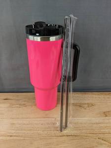 lot 56F image: 40oz Neon Pink Tumbler with 2 Straws - Brand New
