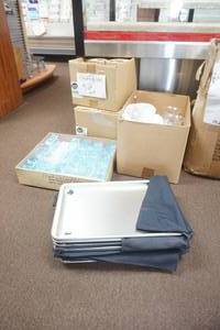 lot 131 image: Glass Vases, Shot Glasses, Candles, Cookie Sheets