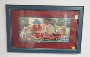lot 208 image: Fire Truck Angel Kid Print 23x 15