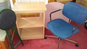 lot 190 image: Folding Stool, Rolling Card, Office Chair, Tabletop. Vintage