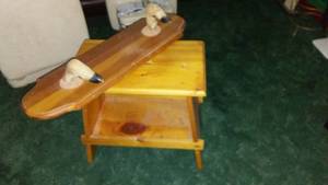 lot 227 image: Handcrafted Wood Stool and Hooved Gun Rack.