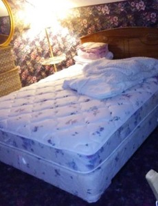lot 229 image: Queen Sized Headboard, Frame, Floor Lamp and more.