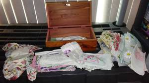 lot 241 image: Cedar Box (Leo Johnson Furniture and Vintage Hankies.
