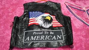 lot 316 image: Leather Vest (XXL) Proud to be an American.