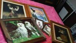 lot 318 image: Variety of Wall Dcor (6) Owl, Deer, Hand painted Eagle.