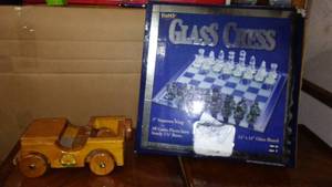 lot 336 image: City of Fargo Hand Crafted Car and Glass Chess Set.