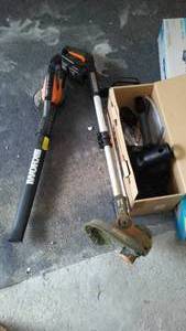 lot 284 image: Worx Trimmer, Blower, Batteries, Charger and more.