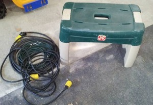 lot 375 image: Heavy Duty Extension Cords (3) And 2 Step Plastic Shop Stool.