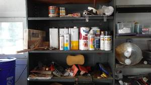 lot 180 image: Assorted Painting Supplies, Trowels, Thinner and More.