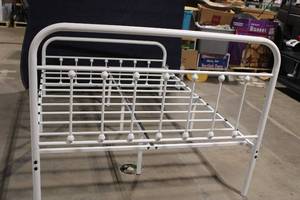 lot 14 image: White Metal Full Size Bed Frame with Headboard and Footboard