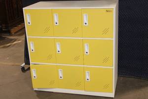 lot 20 image: Medcor 9-Door Metal Locker Cabinet with Yellow Doors