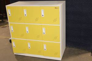 lot 22 image: Medstor 9-Door Metal Locker Cabinet with Yellow Doors, 37in x 36in x 18in