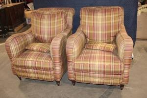 lot 26 image: Pair of Plaid Upholstered Armchairs with Cushions