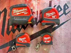 lot 4 image: 4 Pack Bundle Milwaukee Tape Measures 25 Magnetic, 16 Compact, 10 and 6 All BRAND NEW