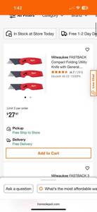 lot 7 image: 3 Pack Milwaukee FASTBACK Compact Folding Utility Knife with General Purpose Blade BRAND NEW