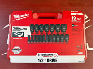 lot 22 image: Milwaukee Shockwave 12 Impact deep socket set 19pcs SAE. BRAND NEW