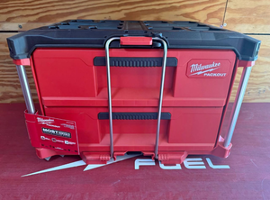 lot 38 image: Milwaukee PACKOUT 22 in. 2-Drawer Tool Box with Metal Reinforced Corners BRAND NEW