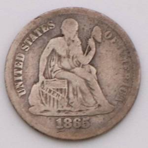 lot 20 image: 1865-S Seated Liberty Dime 