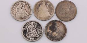 lot 26 image: US Seated Liberty Dime Lot of 5