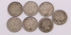lot 23 image: US 3 Cent Coin Lot of 7