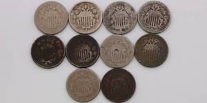lot 46 image: US Shield Nickel Lot of 10