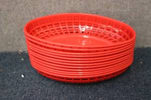 lot 107 image: 12 Pack of red oval serving baskets...