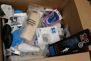 lot 186 image: Box of shoe accessories laces, inse...