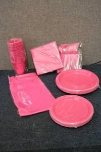 lot 207 image: Pink plates, cups, forks, and more...