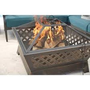 lot 1 image: Hampton Bay Tipton 34.00 in. W Rubbed Bronze Steel Wood Outdoor Fire Pit with Screen and Poker Included Customer Returns See Pictures
