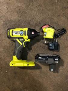 lot 21 image: RYOBI ONE 18V Cordless 14 in. Impact DrillDriver Kit with (2) 1.5 Ah Batteries and Charger      Customer Returns See Pictures