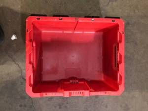 lot 51 image: Milwaukee PACKOUT 18.6 in. Tool Storage Crate Bin with Carrying Handles and 50 lbs. Weight Capacity  Customer Returns See Pictures