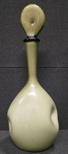 Vintage Empoli Italian Cased Glass Olive Green Decanter