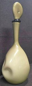 Vintage Empoli Italian Cased Glass Olive Green Decanter