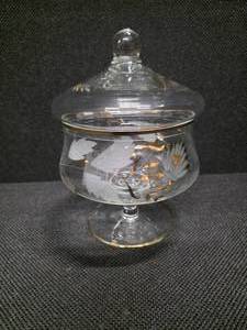 lot 10 image: Gold and etched pedestal candy dish